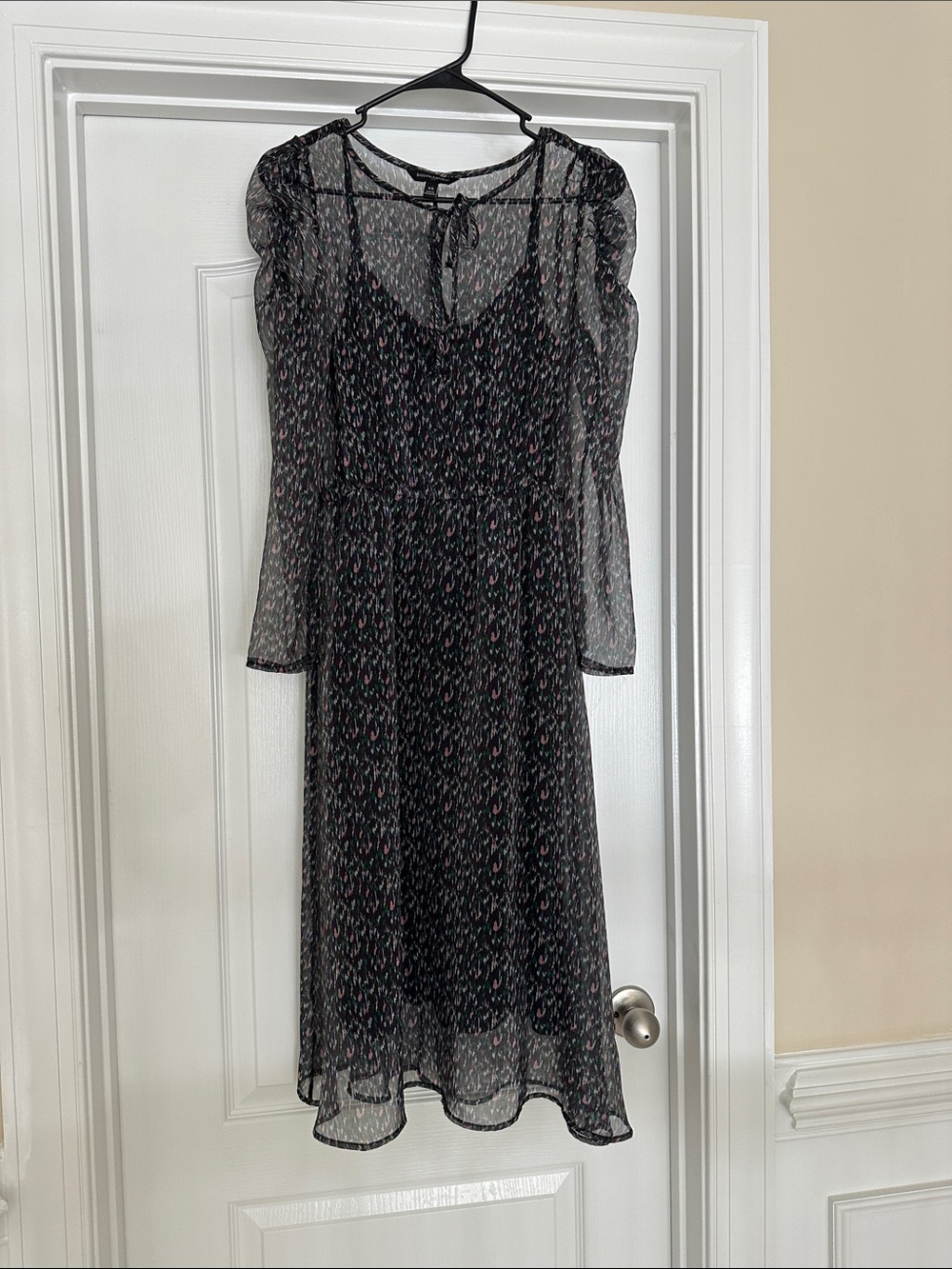 Banana Republic Black Printed Sheer Midi Dress